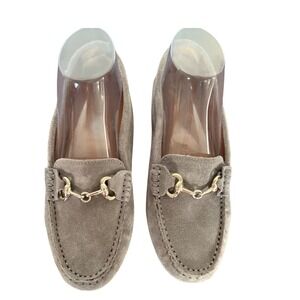 Boemos Italy Taupe Suede Gold Horsebit Womens Gold Driving Loafers Gray Size 7